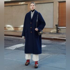 Tory Burch Navy Double Faced Wool Overcoat